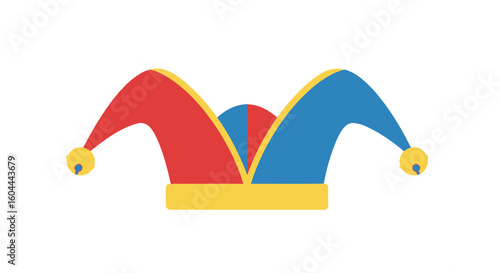 A Colorful Jester Hat Graphic, Emblem of Playfulness and Medieval Merriment, Cheerful Colors and Simple Design, Isolated on White Background