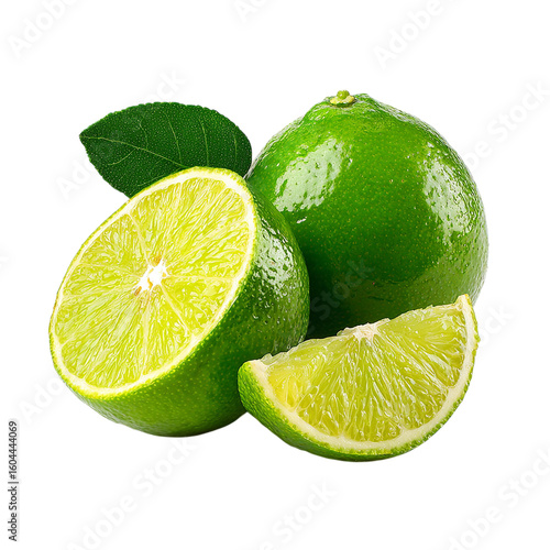 fresh green lemon on transparent background