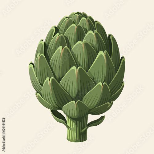Illustration of Fresh Green Artichoke Against a Neutral Background