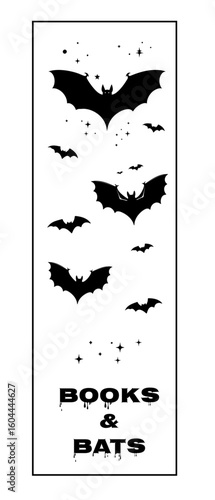 Halloween bookmark with bats and Books and Bats quote – minimal gothic vector
