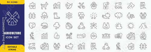 Agriculture agribusiness line icons  set. Crops seeding. Gardening tools. Fertilizer horticulture. Smart farming iconset outline pictograms. Isolated linear vector illustrations. Editable stroke