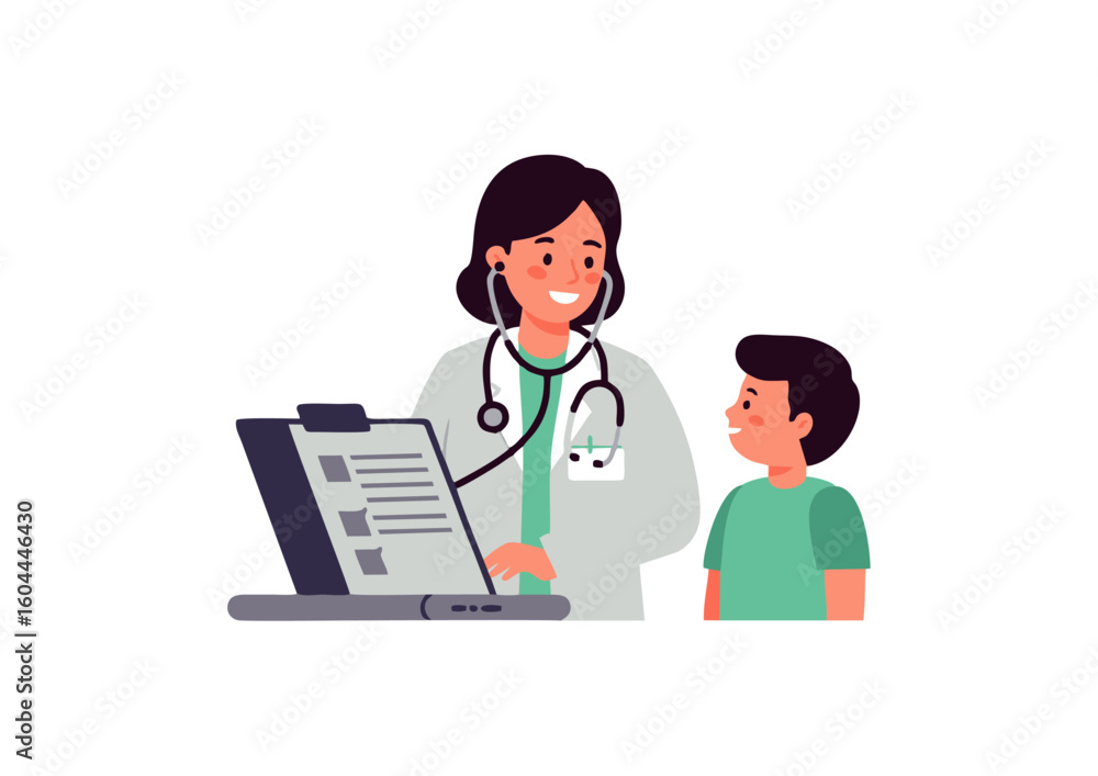 icon of a doctor giving health advice to a child patient icon of a doctor giving health advice to a child patient