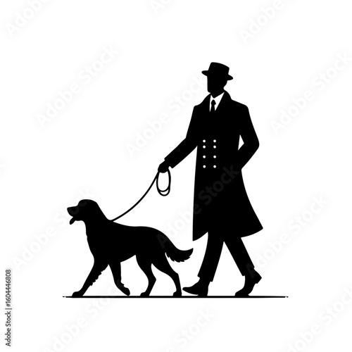 a man walking with his dog  Silhouette 