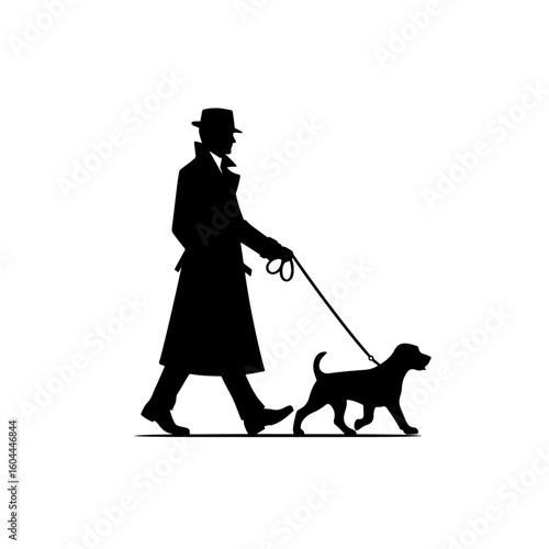 a man walking with his dog  Silhouette 