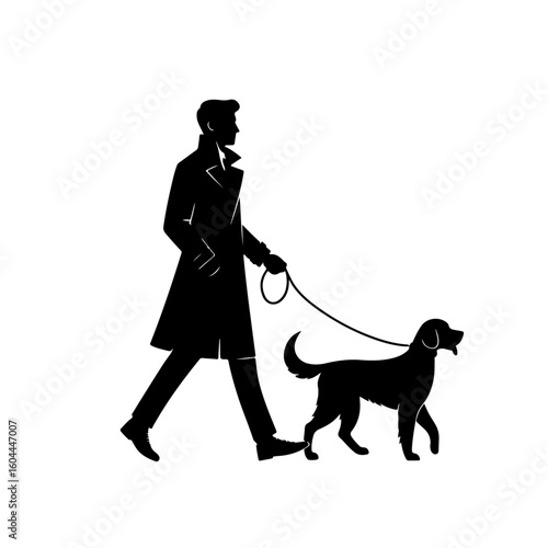 a man walking with his dog  Silhouette 