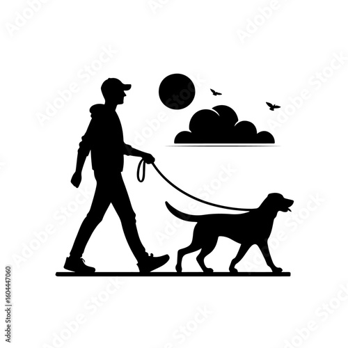 a man walking with his dog  Silhouette 