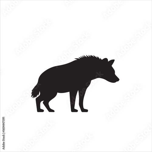 Silhouette of a hyena standing on a white background