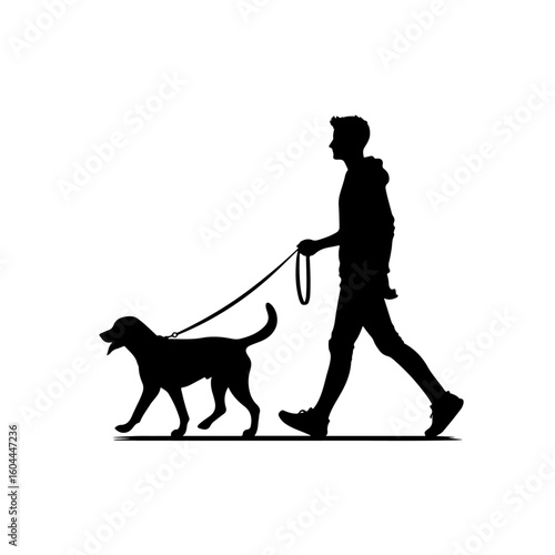 a man walking with his dog  Silhouette 