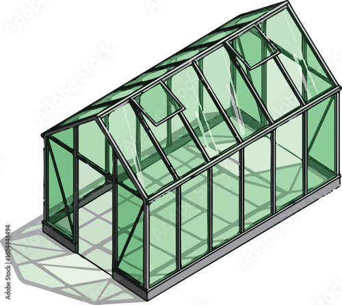 Create a kinds of deferent greenhouse ,glass, buliding vector art with white background.