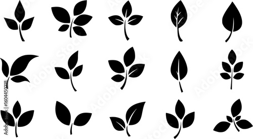 Leaves vector icon set, leaf herb green simple graphic pictogram illustration isolated cut out image, small branch shape silhouette as eco or organic element symbol clip art label