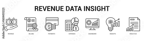 Revenue Data Insight Modern and clean web banner illustration featuring thematic icons for visual communication