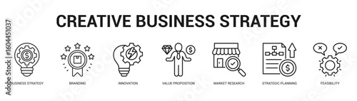 Creative Business Strategy Modern and clean web banner illustration featuring thematic icons for visual communication