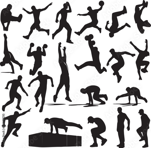 set of parkour silhouettes vector on white background	