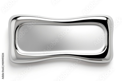 Biomorphic rectangle chrome material silver shiny shape.