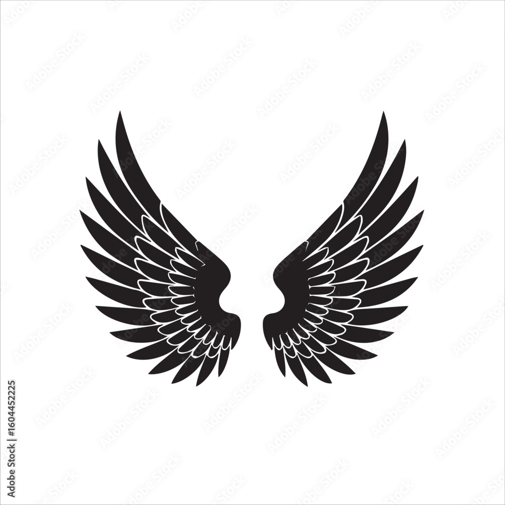 Fototapeta premium Stylized black angel wings illustration on white background