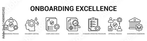 Onboarding Excellence Modern and clean web banner illustration featuring thematic icons for visual communication