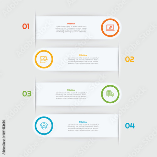 4 Steps Flat Square Infographic Element. Modern and clean design for presentations, reports, and web