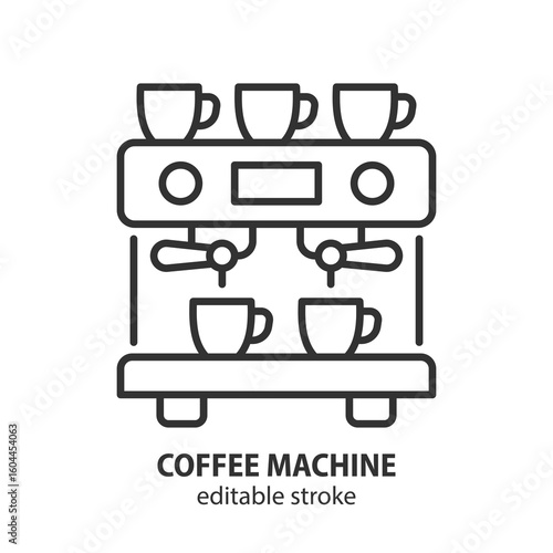 Coffee machine line icon. Professional coffee maker. Vector illustration. Editable stroke.