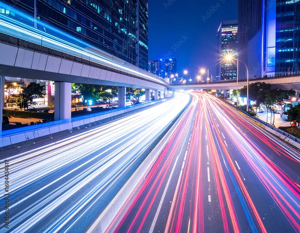 Fototapeta premium Night city highway with light trails