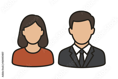 User profile icon set with man in suit and woman. People avatars for business team or social media. Male and female faceless person illustration. Anonymous human symbol.