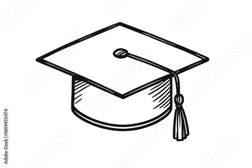 Graduation cap mortarboard hand drawn line art icon symbolizing academic success, education achievement, university college degree celebration, minimalist vector illustration