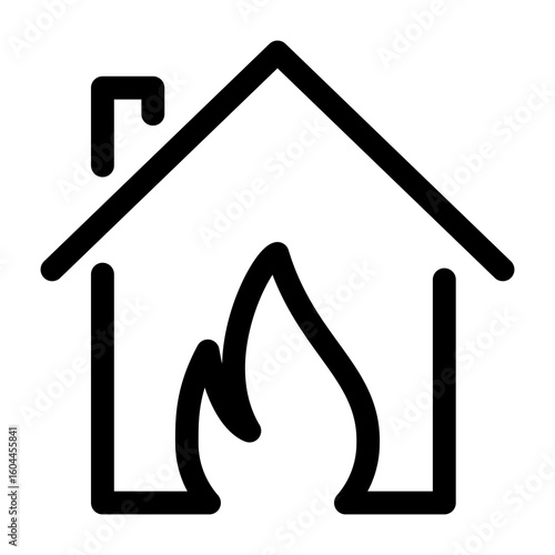 House with fire line icon – editable stroke symbol for fire hazard, home safety, emergency, risk and heating system.