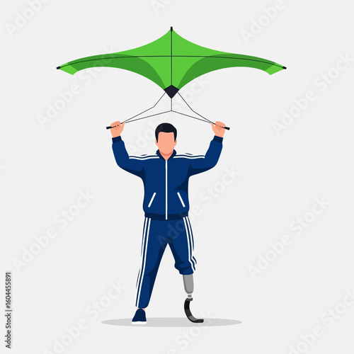 Man Preparing Hang Glider with Prosthetic Leg for Outdoor Activity