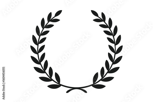 Black laurel wreath silhouette vector illustration isolated on transparent background, classic ancient Roman Greek victory award emblem, olive branch triumph badge element for trophy decoration
