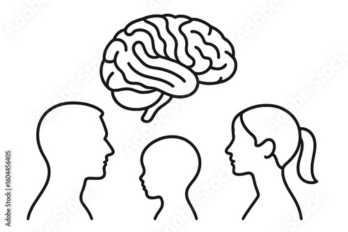 Human brain psychology concept mental health outline silhouettes profiles identity mind diversity vector illustration design thinking neuroscience cognitive