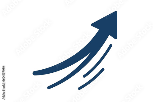 Dynamic upward arrow trajectory with glowing blue gradient and motion lines symbolizing growth, progress and business success, vector background for web banners and infographics