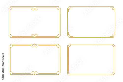 Luxury rectangular vintage golden border set, ornate decorative frames with flourish corners, elegant blank certificate or invitation template collection
