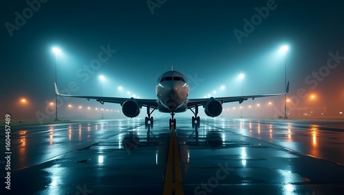 airplane at night art airport ready to take off