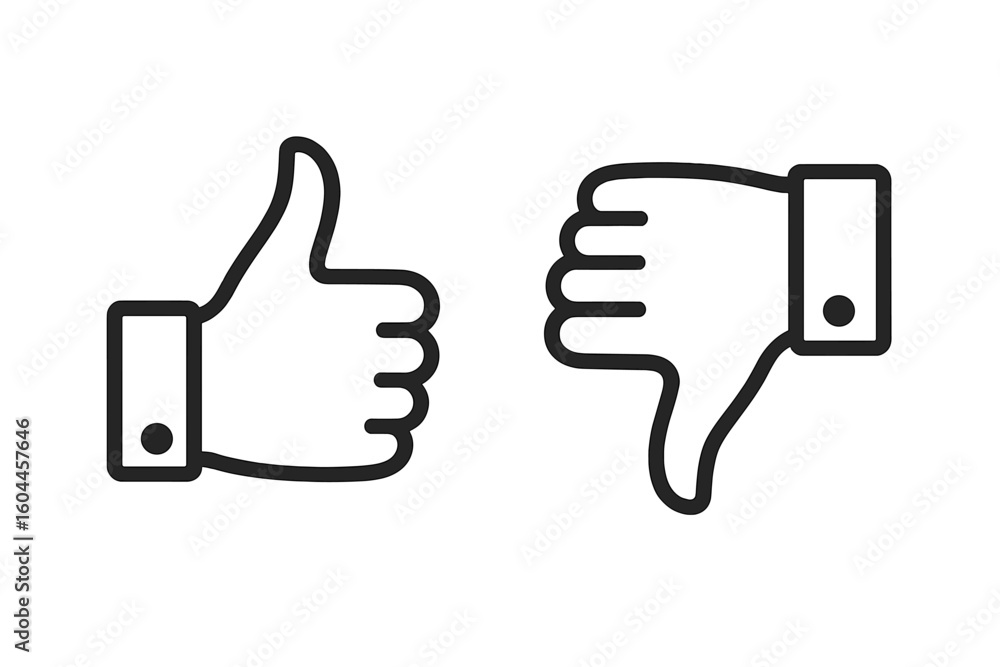 Thumbs up down icons set like dislike feedback rating symbols approval rejection hand gesture positive negative social media buttons vector illustration Thumbs up down icons set like dislike feedback rating symbols approval rejection hand gesture positive negative social media buttons vector illustration