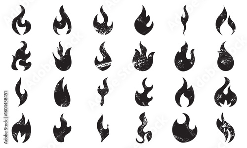 Crayon drawn  fire flames icons .  Hand drawn doodle flames stickers. Burning icon symbols. Graffiti doodle icon figures, tattoo stickers, logo. Pictograms and infographics for mobile apps. 