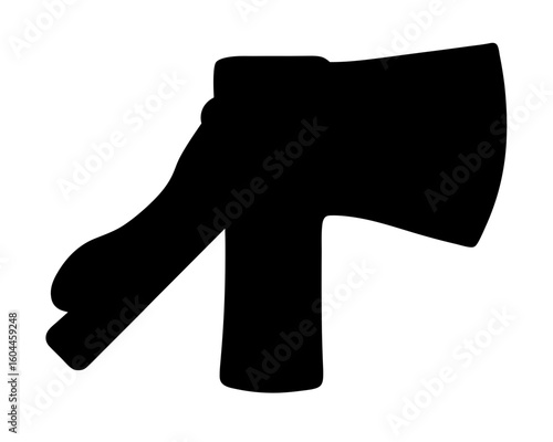 Silhouette of an axe with a wooden handle on a white background