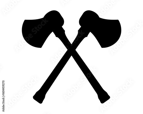 Two crossed axes silhouette depicted in black and white color scheme