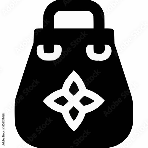 Black and White Cloth Bag with Floral Design