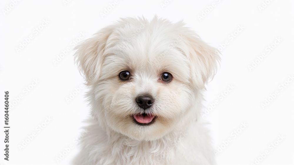 Adorable small white puppy against a plain white backdrop Adorable small white puppy against a plain white backdrop
