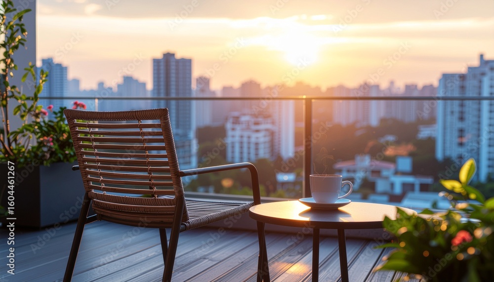Obraz premium Solo Morning on Balcony with City View