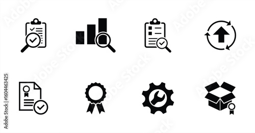Quality Control and Certification Icons Collection with Black Line Design