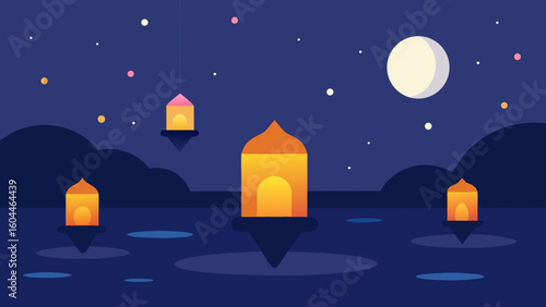 lanterns floating lake moonlight
