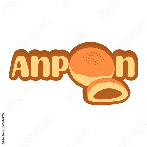 Anpan Sweet Bread Illustration Logo with Red Bean Filling Unique Cartoon Style Suitable for Food Product Branding Bakery Cafe Label and Packaging Design
