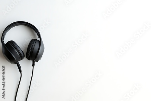 Black over-ear headphones on white background perfect for music listening and audio enjoyment