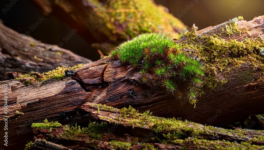 Fototapeta premium decayed and splintered wood with moss and dirt particles showing the natural process of decomposition