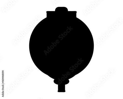 Black silhouette of a poppy seed head, showing its shape and details