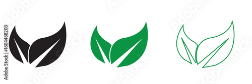 Leaf sprout icon vector set, green leaves plant eco logo symbol simple graphic illustration set, vegan fresh herb pictogram shape sign, organic natural healthy logotype eps 10