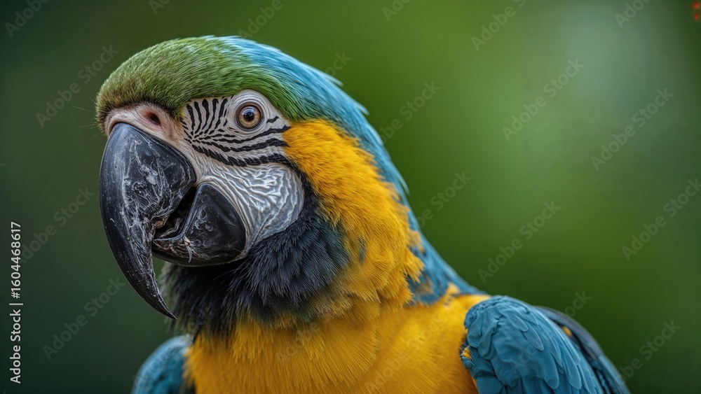 Fototapeta premium Detailed view of vibrant birds showing beak and plumage against blurred background
