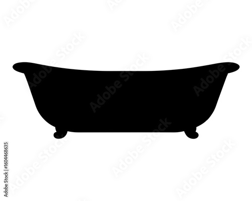 Isolated black silhouette of a classic clawfoot bathtub on a white background