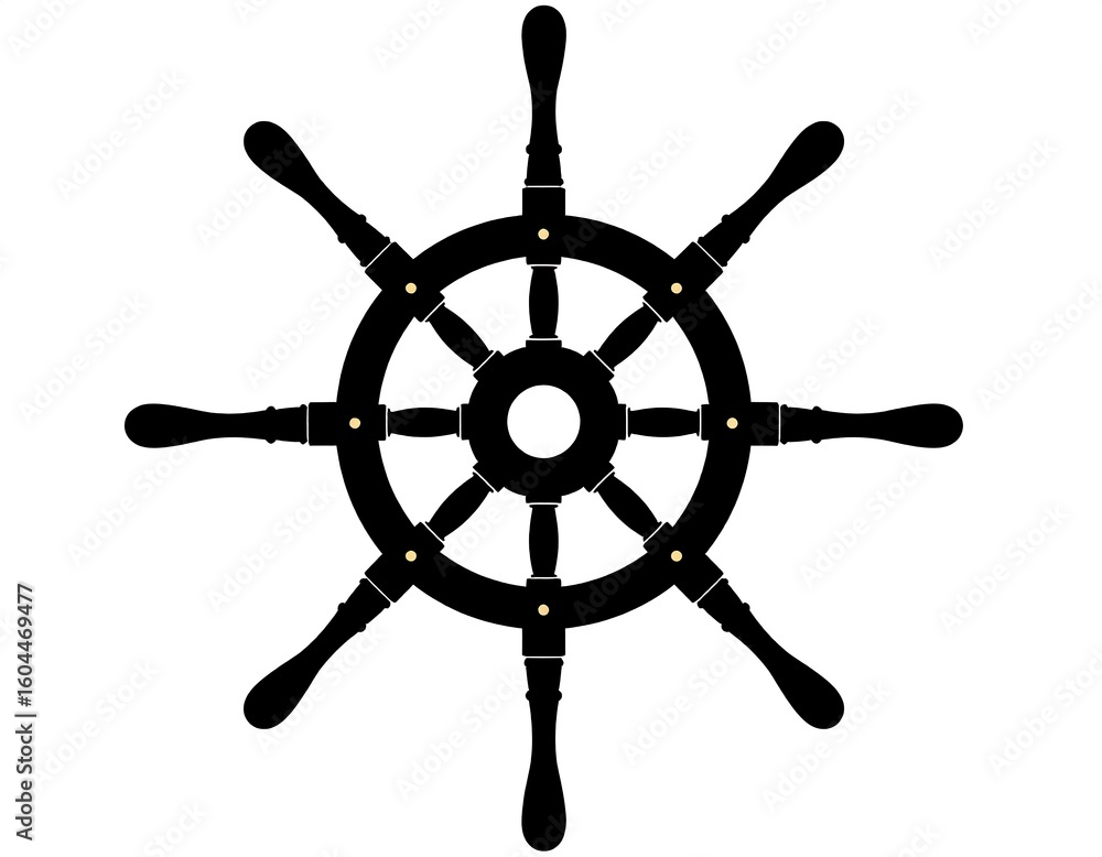 Obraz premium Black ship's steering wheel