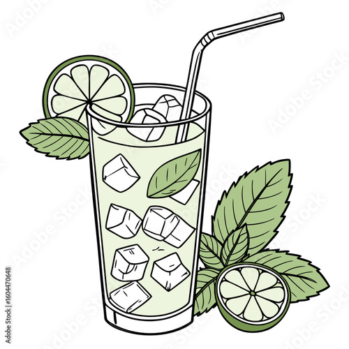 Mojito with Mint  AI format, perfect for party, bar, and drink-themed designs. 